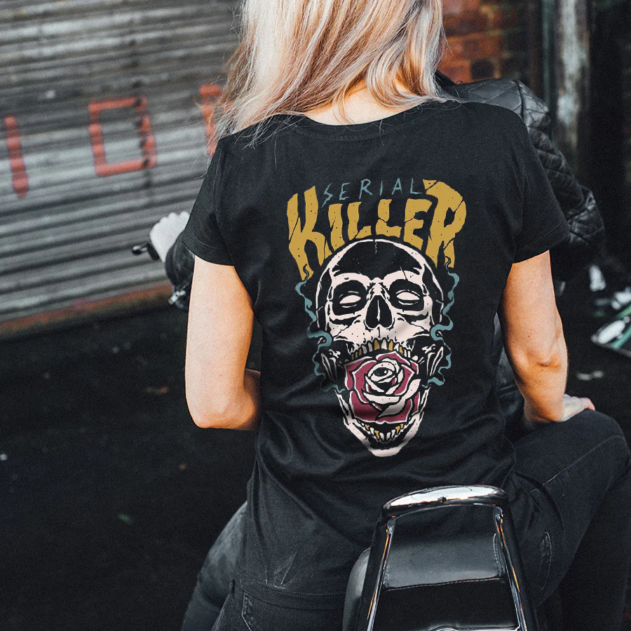 SERIAL KILLER AND SULL HEAD PRINTED T-SHIRT
