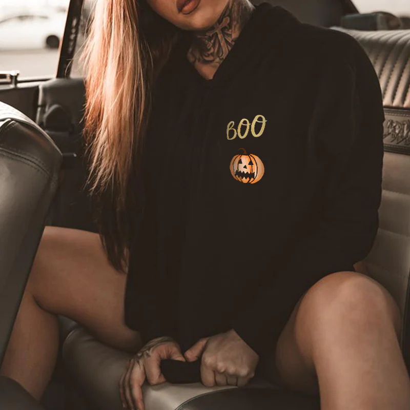BOO PUMPKIN PRINTED COMFORTABLE CASUAL HOODIE