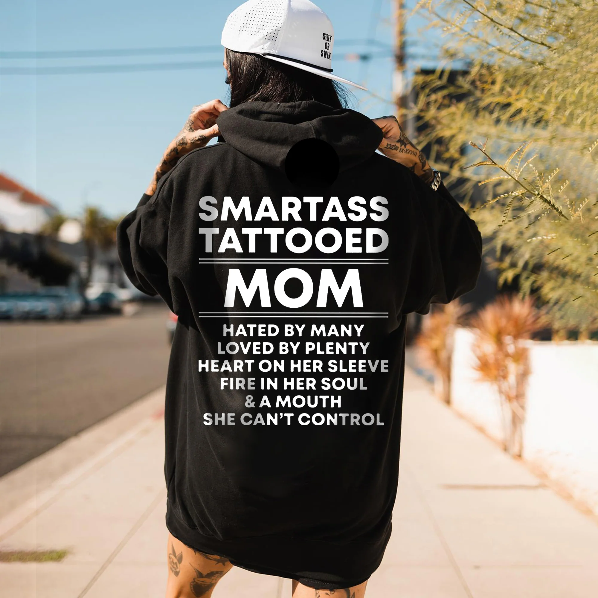 SMARTASS TATTOOED MOM PRINTED WOMEN'S HOODIE