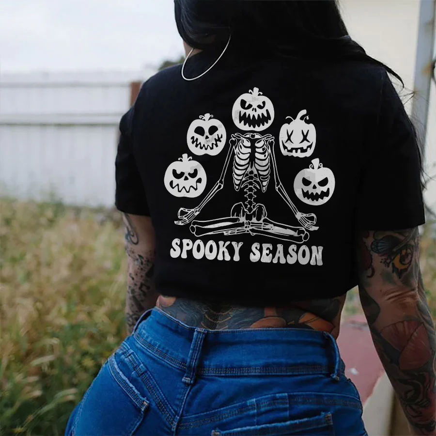 SPOOKY SEASON SKELETON PRINTING T-SHIRT