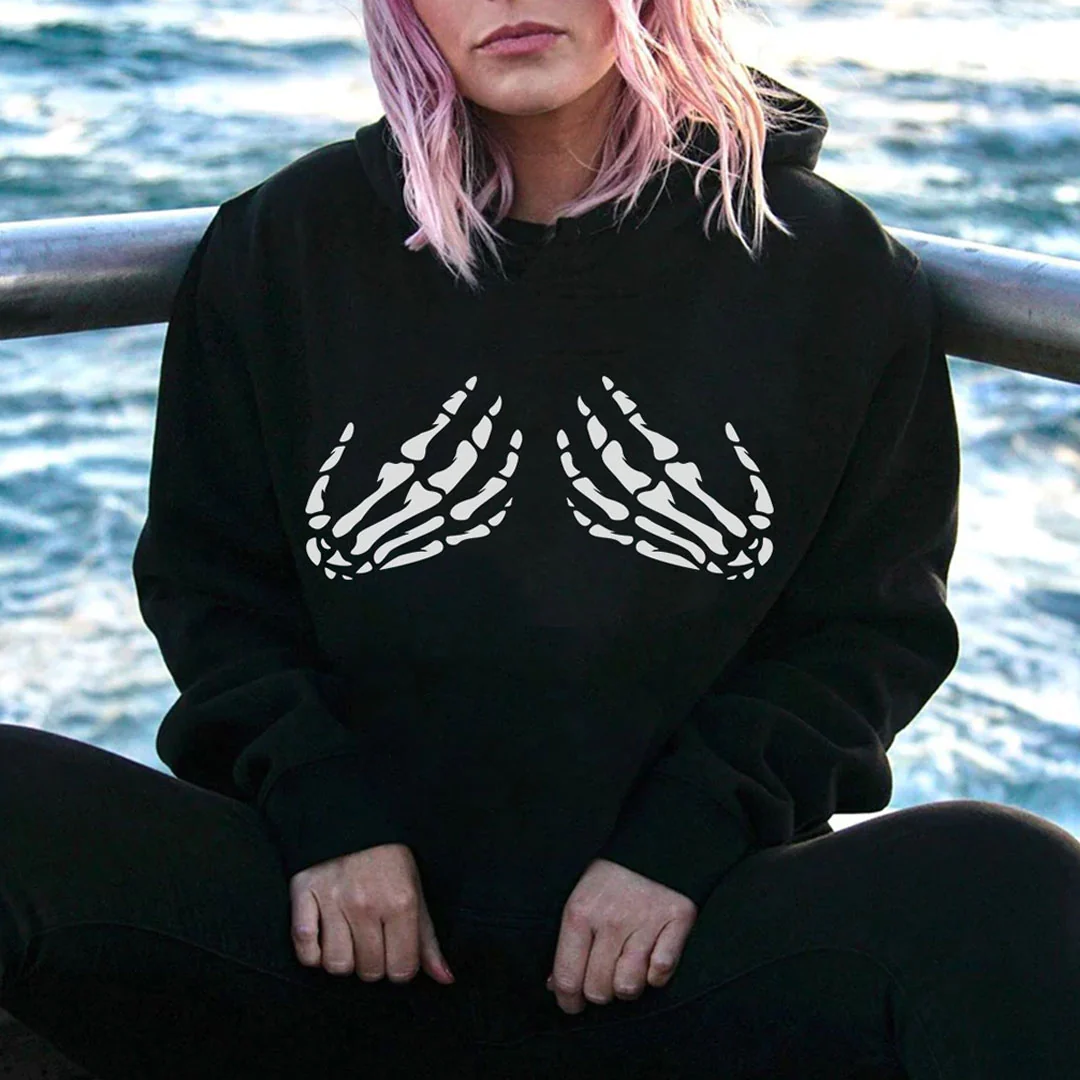 SKULL HAND PRINTED WOMEN'S HOODIE