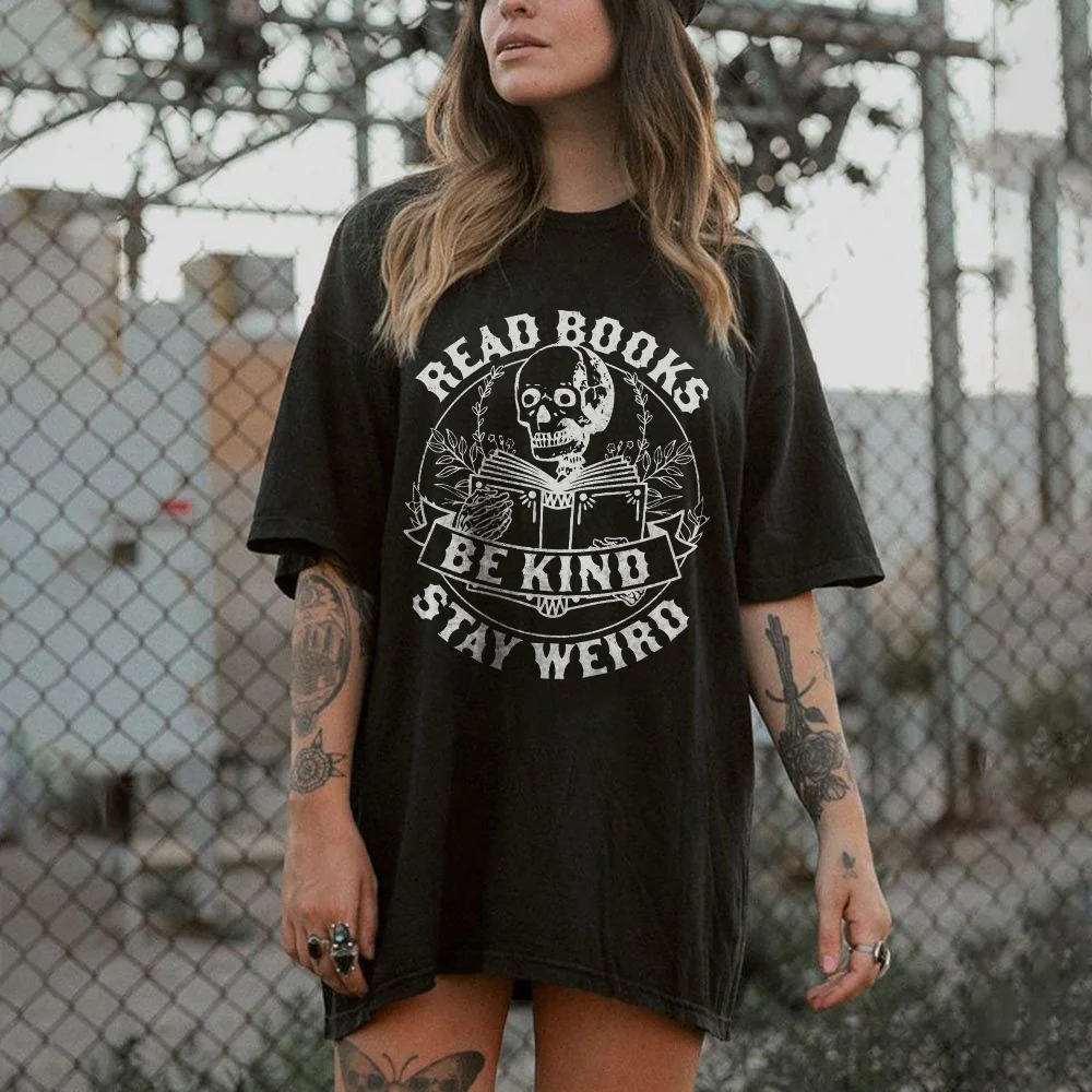 READ BOOKS BE KIND STAY WEIRD PRINTED WOMEN'S T-SHIRT