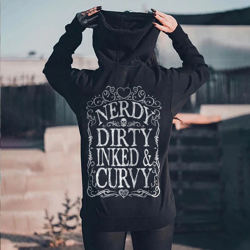 NERDY DIRTY INKED & CURVY PRINTED WOMEN'S HOODIE