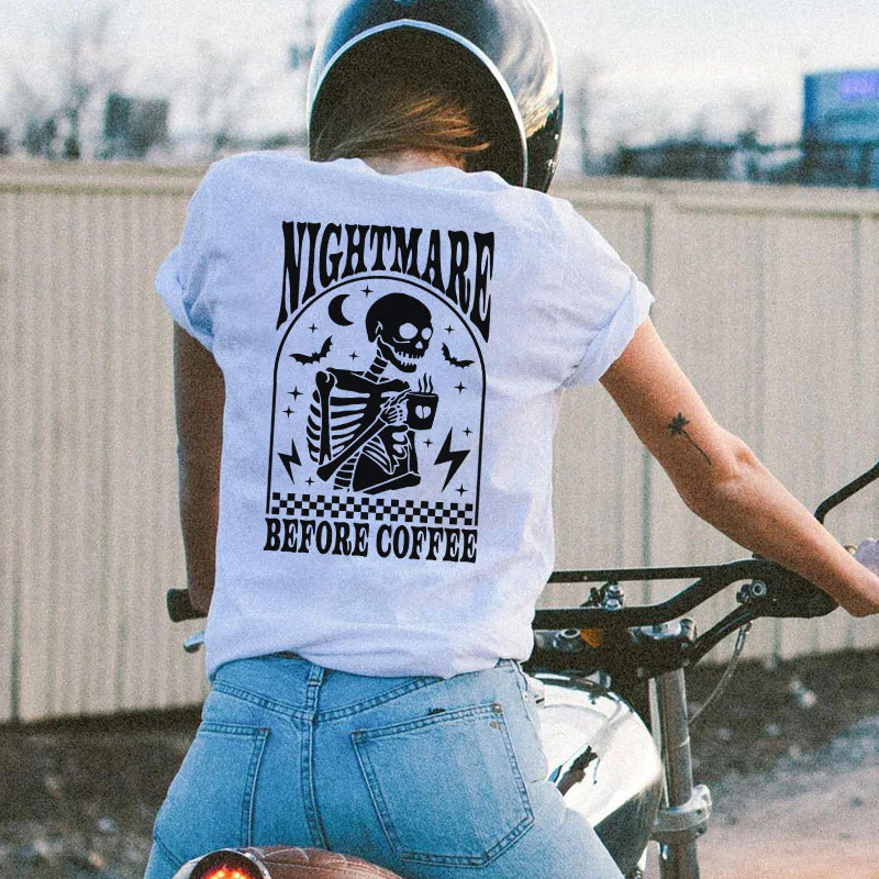NIGHTMARE BEFORE COFFEE PRINTED WOMEN'S T-SHIRT