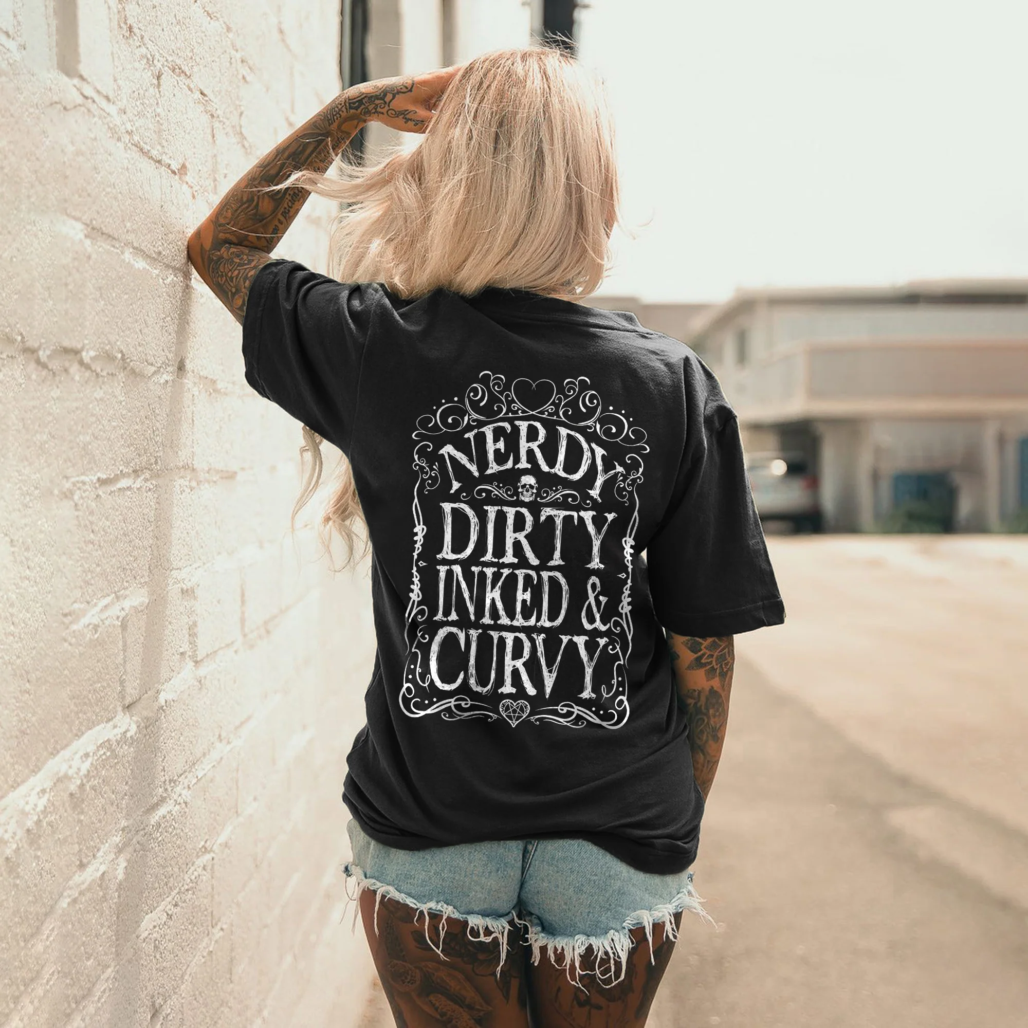 NERDY DIRTY INKED & CURVY PRINTED WOMEN'S T-SHIRT