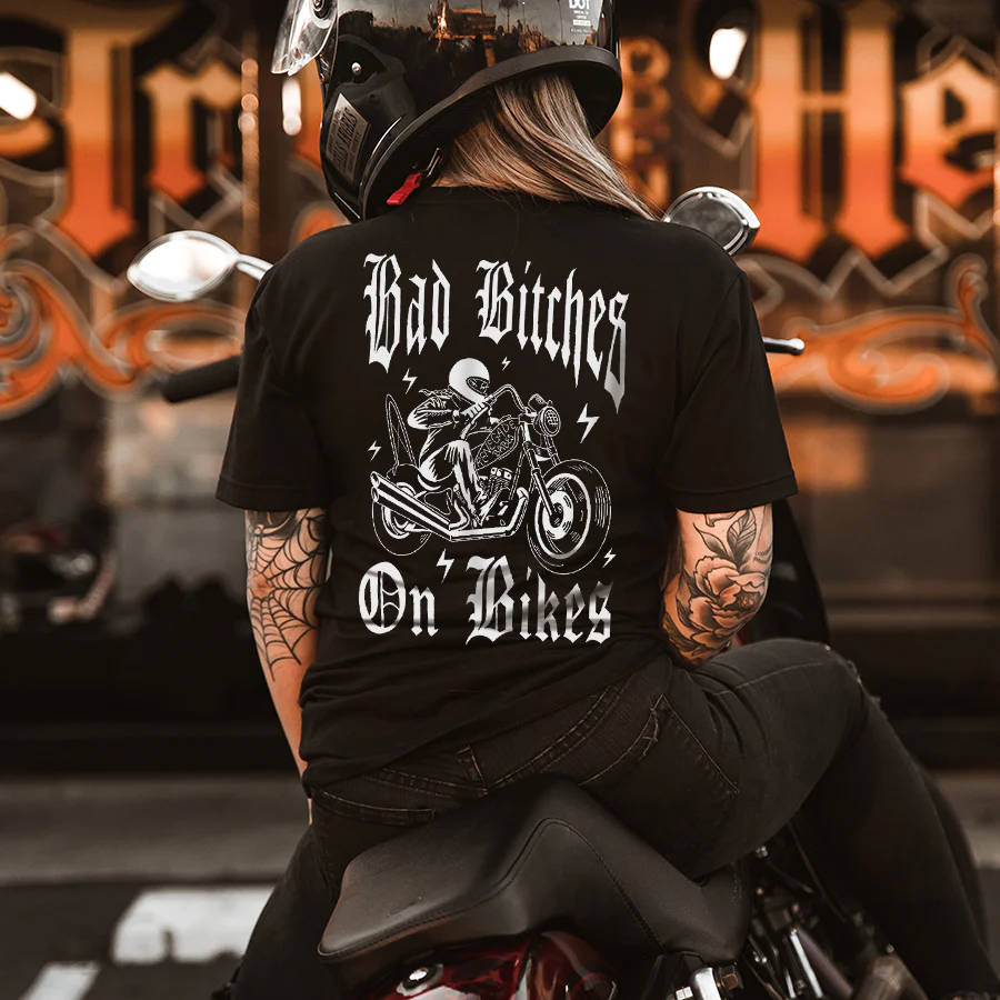BAD BITCHES ON BIKES PRINTED WOMEN'S T-SHIRT