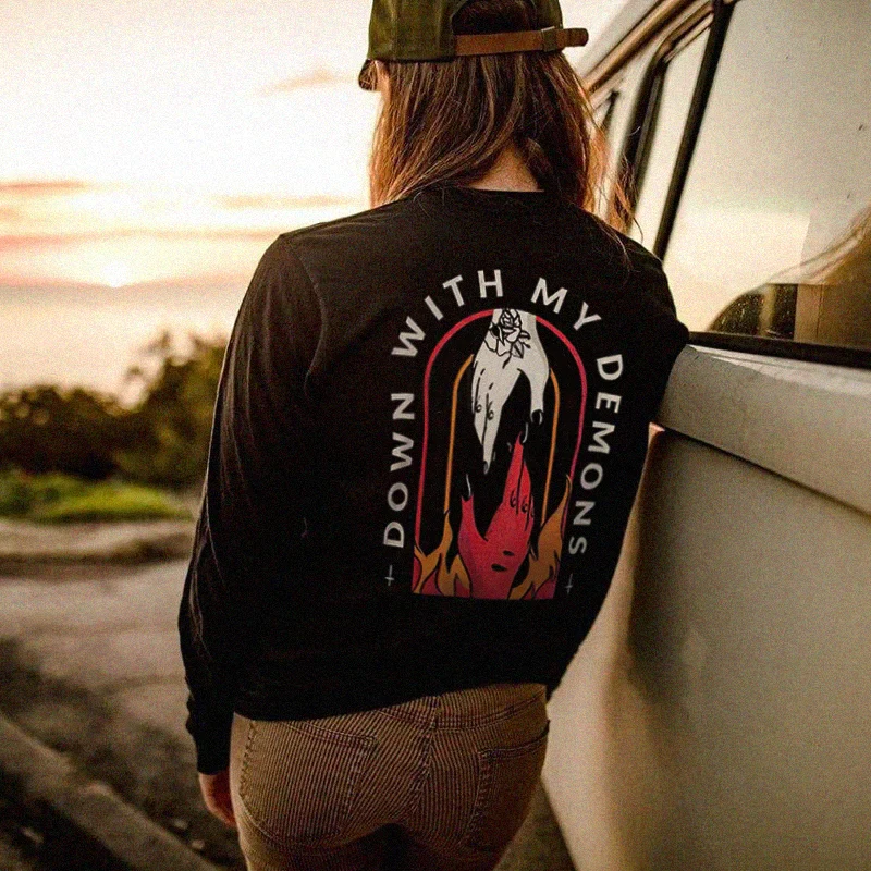 DOWN WITH MY DEMONS PRINTED CASUAL SWEATSHIRT
