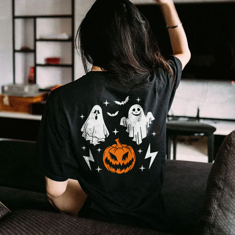 CUTE GHOST AND PUMPKIN HALLOWEEN PRINTED WOMEN'S T-SHIRT